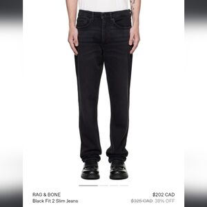 Rag & Bone Men's Black Fit 2 Slim Jeans 32×29 Like New